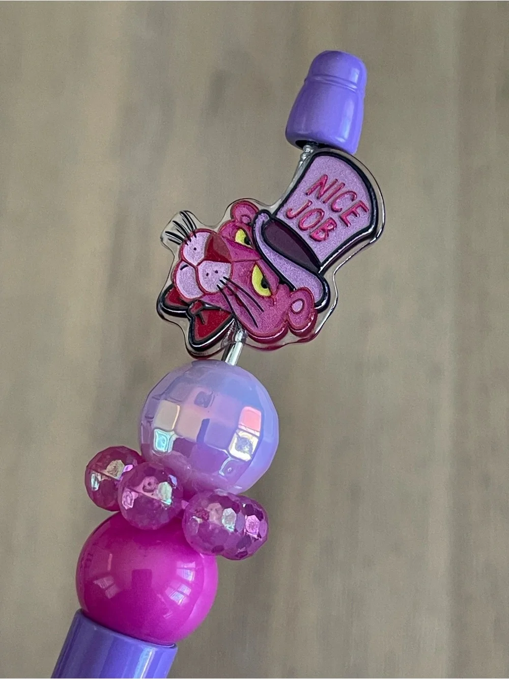 Beaded Pen Purple and Pink Pen with Panther Decorative Focal “Nice Job”